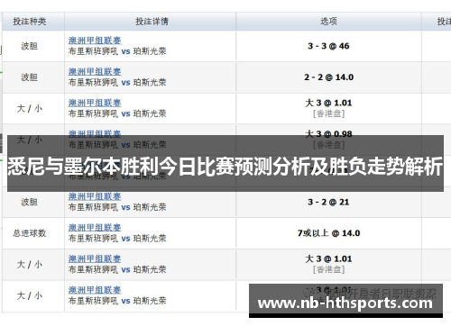 悉尼与墨尔本胜利今日比赛预测分析及胜负走势解析